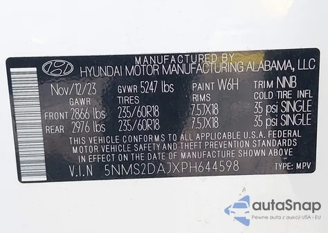 2023 Hyundai Santa Fe Sel z USA, uszkodzony, nr VIN 5NMS2DAJXPH644598